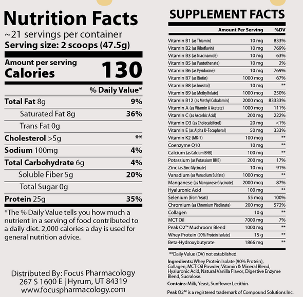 Focus Pharmacology GLP-1 Support Whey Protein Isolate + Collagen + MCT Oil